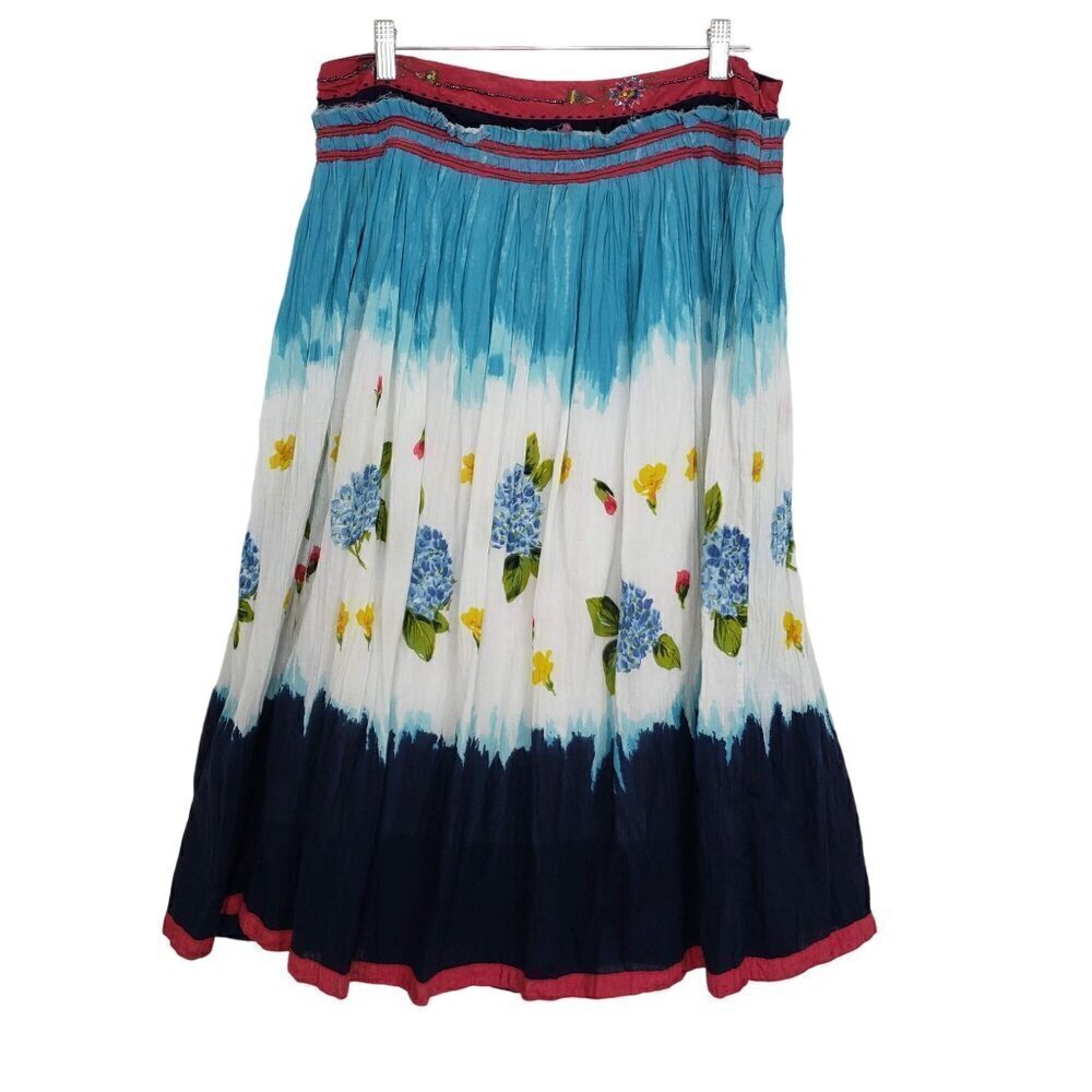 Chaudry Floral Midi Skirt Boho Lightweight Cotton Beaded Womens Size Medium